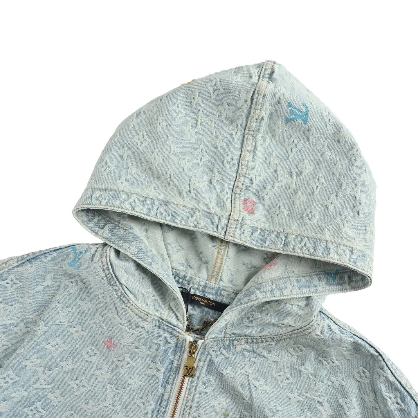 Louis Vuitton/Louis Vuitton 25Fw old flower jacquard embroidered zipper hooded denim jacket